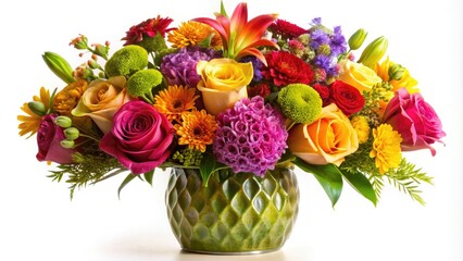 Obraz premium Elegant Floral Arrangement In A Modern Vase, Showcasing Intricate Design And Vibrant Colors Against A Clean White Background