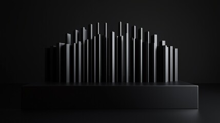 Obraz premium This is a stunning 3D render of a beautifully crafted minimalist black sculpture that features long vertical rods, successfully evoking a sense of modern elegance and contemporary design