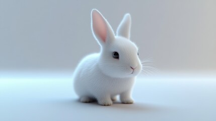 Obraz premium Cute White Rabbit Sitting on a Light Background