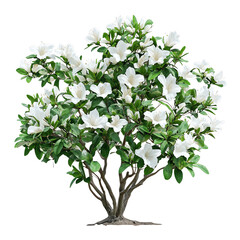 A lush gardenia tree in full bloom, showcasing vibrant white flowers against a Transperant background
