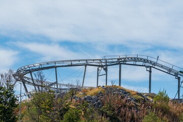 Empty roller coaster track on mountain slope. Montenegro