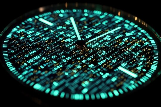 Close-up of a Futuristic Clock with Glowing Digital Display
