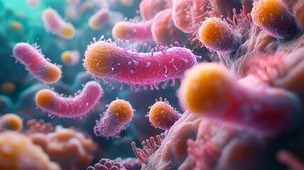 Naklejka premium Visual representation of the diverse human gut microbiome displaying various bacterial forms