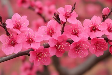 Fototapeta premium Close-up of Delicate Pink Blossoms on a Branch