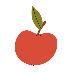 Apple, fresh ripe fruit with green skin, stem. Natural organic vitamin. Summer garden food icon.