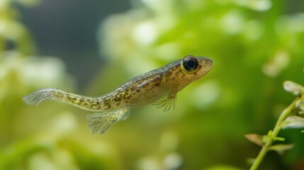 Fototapeta premium Close-up of a Tadpole Swimming in a Green Aquatic Environment