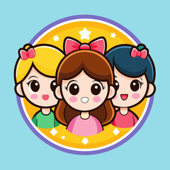 Cute sisters in a circle: how to embody a vector illustration full of emotions and warmth in every detail!
