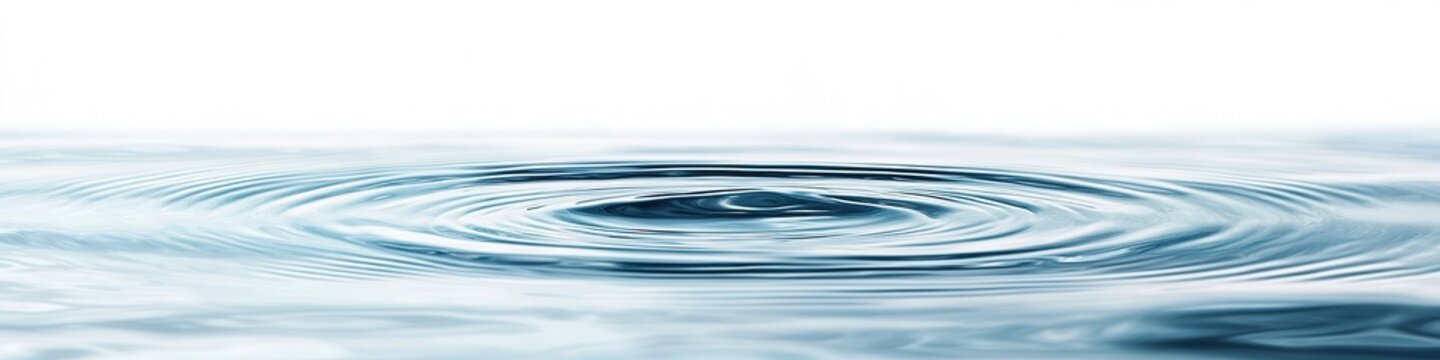 Panoramic ripple effect on tranquil blue water surface.