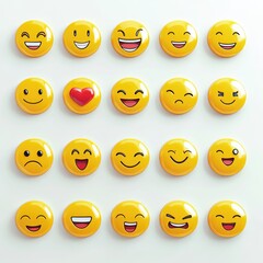 Fototapeta premium A colorful collection of expressive smiley faces arranged in a vibrant grid, showcasing emotions in a playful and artistic way against a bright, clean background