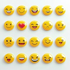 Fototapeta premium A colorful array of expressive emoticons showcases a range of feelings and moods against a bright background in a playful and engaging display