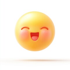 Fototapeta premium A joyful and expressive smiling emoji radiating happiness, captured against a clean white background, embodying positivity and cheerfulness in a playful way