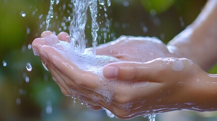 Fototapeta premium A close-up of hands washing under running water - Health and hygiene