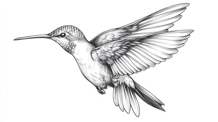 Fototapeta premium Hummingbird in Flight - A Detailed Drawing