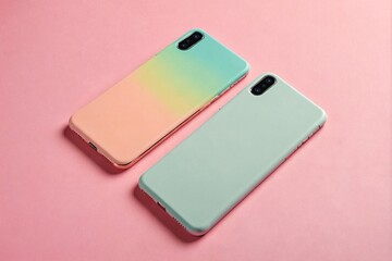 Sleek smartphone with a pastel-colored case on a matching background