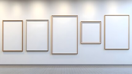 A gallery wall of blank mockup frames of various sized in portrait orientation