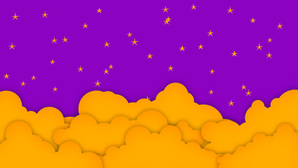 purple night sky with stars and yellow clouds, lullaby and nursery bedtime kids starry sky background	