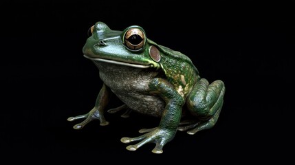 Obraz premium Green Frog on Black Background