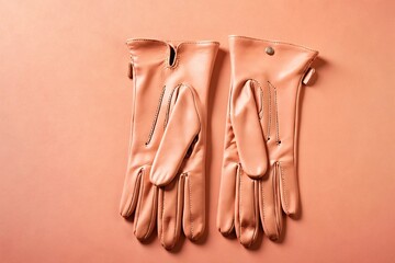 Elegant leather gloves on a pastel peach surface