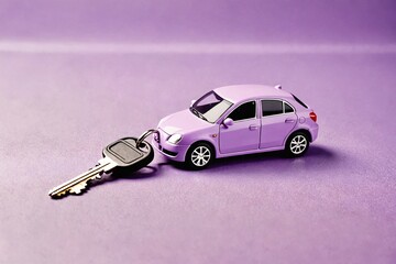 Simple keyring with car keys on a pastel lavender backdrop