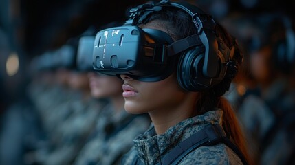 Military personnel engage in cybersecurity training simulation using virtual reality technology