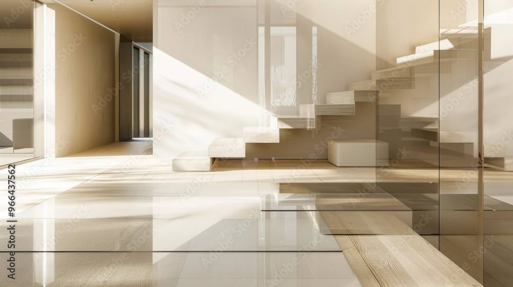 Wall mural glass surfaces: elements that replicate glass with reflections and refractions, adding lightness and