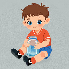 Catching Realistic Boy Summer Touch Magic Simple Art Vector Dreams Jar Memories Nostalgia Childhood Joy Illustration Treasure Wonder Portrait Digital Adventure Watercolor