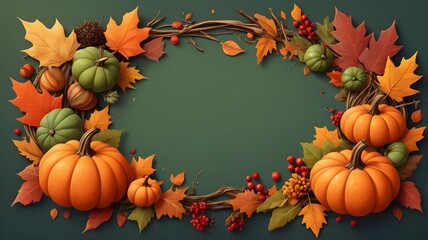 Naklejka premium Fall Wooden Frame with Thanksgiving typography lettering, Background Concept