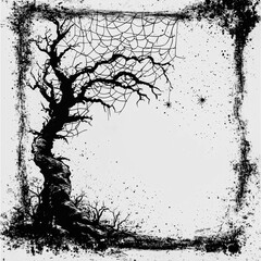 Obraz premium Halloween grunge frame with dead tree and spider net, copy space