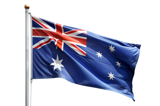 Australian flag is flying. isolated on transparent background