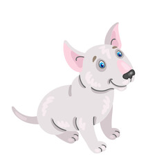 Funny bull terrier puppy. Isolated on white background. Vector flat illustration.