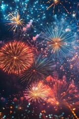 Naklejka premium Colorful fireworks illuminate the night sky during a summer festival celebration
