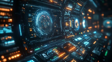 Fototapeta premium Holographic firewall system actively blocking unauthorized access during cybersecurity operations