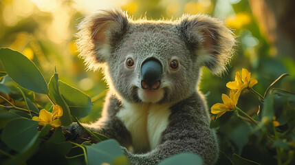 Naklejka premium Koala in the wild. Beautiful extreme close-up. Printable photo with Instant Download. Digital photography. Art Decor. Digital art.