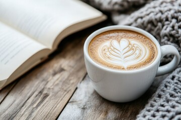 Winter hot cappuccino coffee drink, winter background, Christmas drink