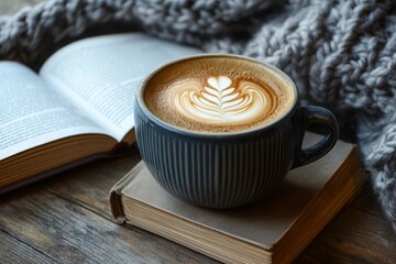 Winter hot cappuccino coffee drink, winter background, Christmas drink