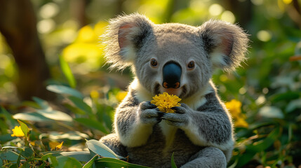 Fototapeta premium Koala in the wild. Beautiful extreme close-up. Printable photo with Instant Download. Digital photography. Art Decor. Digital art.