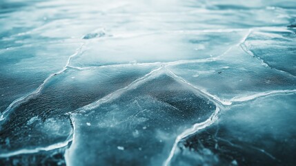 Detailed Close-Up of Cracked Ice Surface on a Smooth Ice Rink Illuminated by Bright Light for...