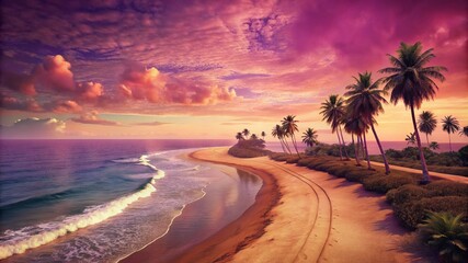 Sea cost beach with palm trees