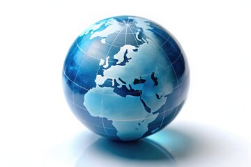 Isolated blue globe with subtle texture and gentle lighting, suspended in a soft white background, symbolizing unity, exploration, and global connectivity.