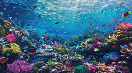 Naklejka premium Vibrant Underwater Coral Reef Ecosystem