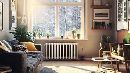 Efficient Radiator - Modern heating radiator in a cozy living room setting - House Heating