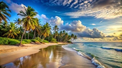 Sea cost beach with palm trees