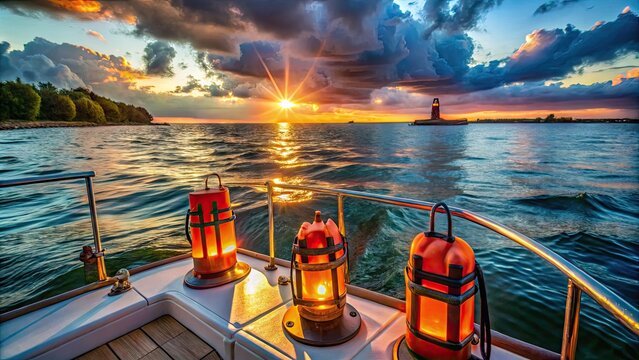 Life jackets, flares, and navigation lights essential for safe recreational boating on Lake Erie, emphasizing importance of safety equipment for a trouble-free experience.