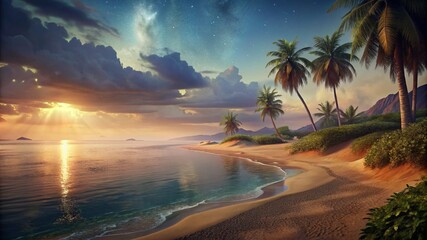 Fototapeta premium Sea cost beach with palm trees