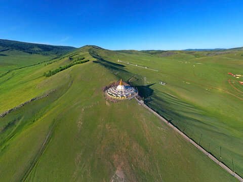 Stupa, Lush hills near Amarbayasgalant Monastery, central Mongolia. Amarbayasgalant Monastery is one of the three largest Buddhist monastic centers in Mongolia