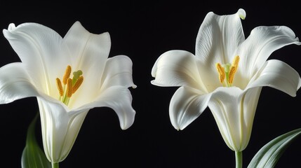 Fototapeta premium The petals, pistil and stamens of a white Easter lily were photographed together on a light tablet and combined with positive and negative versions of the original photograph