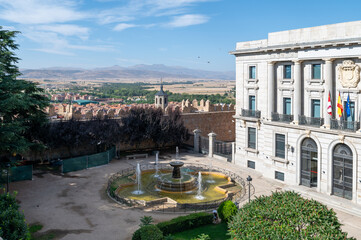 View from the wall surrounding the old town of the Spanish city of Avila (Spain) on a sunny summer morning