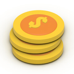 Metallic coins pile cash money dollar USD currency profit earnings wage economy 3d icon vector