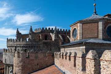 Obraz premium View from the wall surrounding the old town of the Spanish city of Avila (Spain) on a sunny summer morning