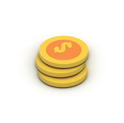 Metallic coins pile cash money dollar USD currency profit earnings wage economy 3d icon vector
